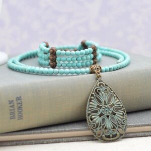 Turquoise Choker Necklace and Bracelet Set